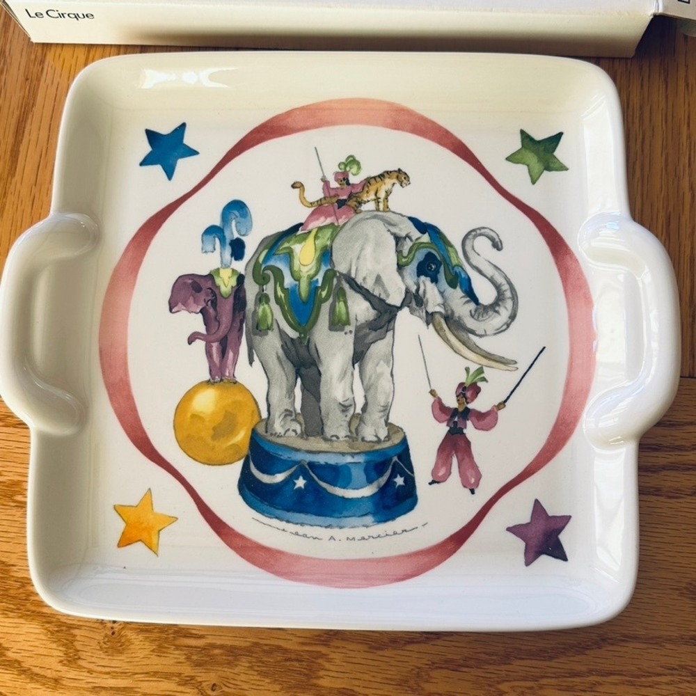 Vtg Villeroy & Boch Le Cirque Square Cake Platter w/ Box Elephant Circus Art